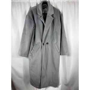 Chartou Women's Grey Wool Blend Long Double Breasted Overcoat Size L